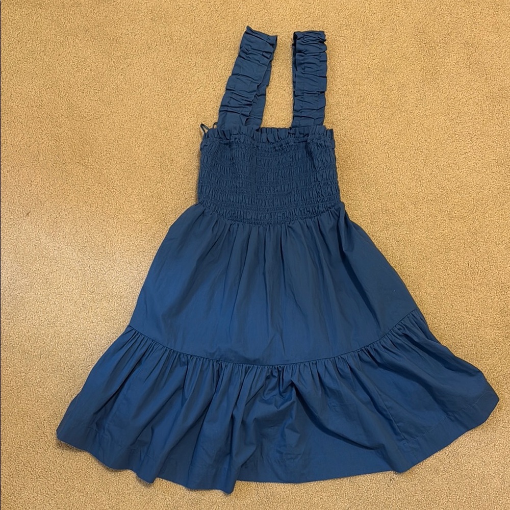 Blue Sleeveless Ruffled Dress